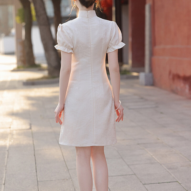 Gaun Cheongsam, bunga, gaun Mini Cheongsam ditingkatkan, gaya China, gaun Formal musim panas