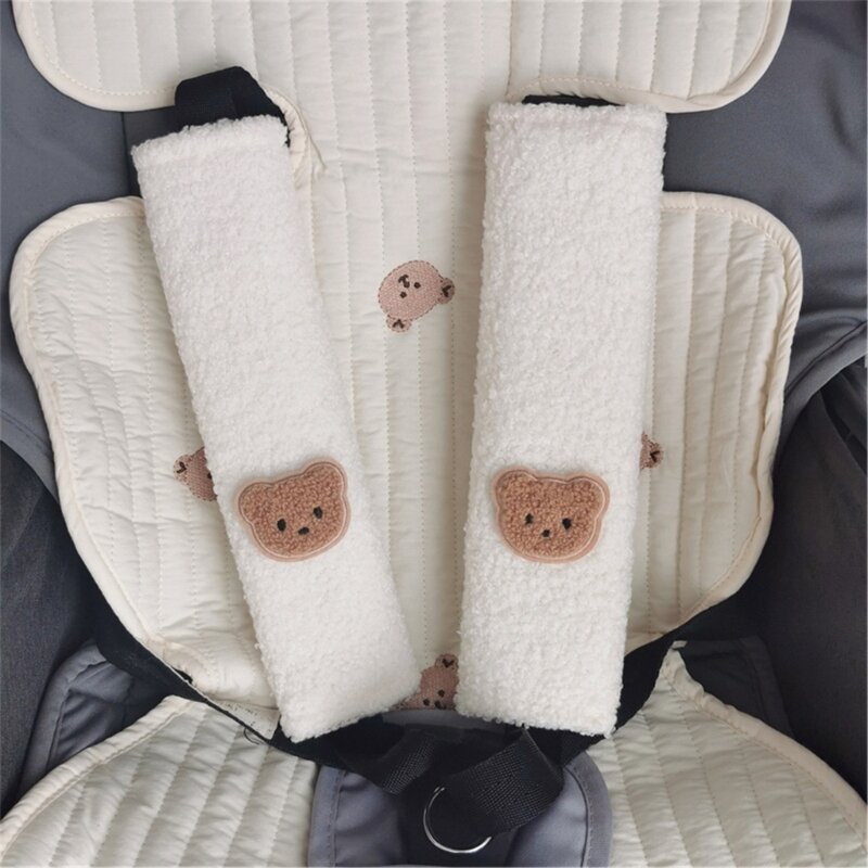 เข็มขัดนิรภัยในรถยนต์สำหรับเด็กทารกเบาะรองไหล่ลายกระต่ายสวมใส่สบายผ้าคลุมป้องกัน Tali bahu สำหรับรถเข็น
