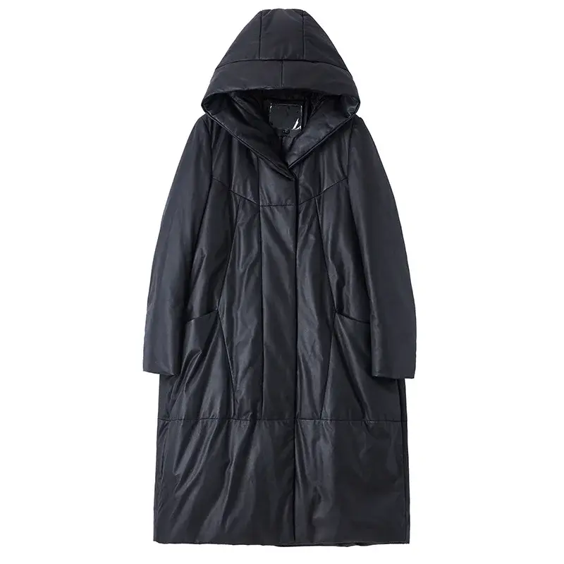 Tcyeek-우아한 양모 코트 여성용, 따뜻한 다운 재킷, 느슨한 중간 길이 정품 가죽 자켓, 여성 의류 LM, 2023 겨울