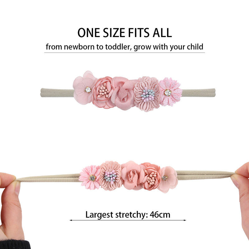 Bandeau à fleurs artificielles pour bébé, 5 pièces/lot, pour nouveau-né, pour garçons et filles, accessoires pour cheveux, princesse, strass