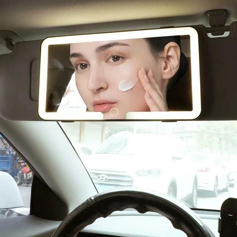 Pelindung matahari mobil, cermin rias layar sentuh dapat disesuaikan, cermin rias mobil tampilan belakang penahan matahari kosmetik