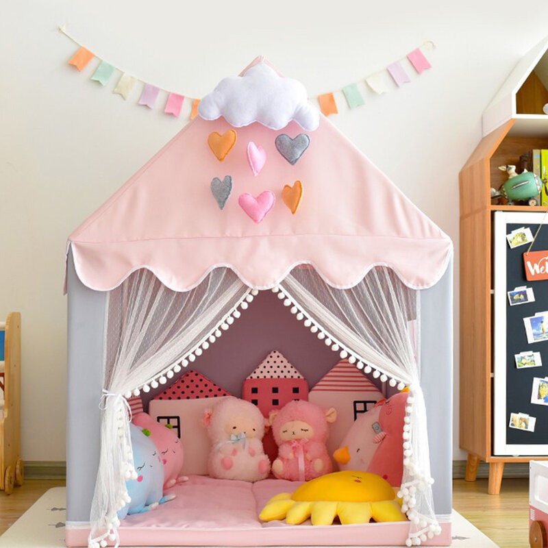 Tente de jeu château rose d'intérieur et d'extérieur pour enfants, 1.3M, lit de princesse, grande maison de jeu pliante, cadeaux d'anniversaire pour filles