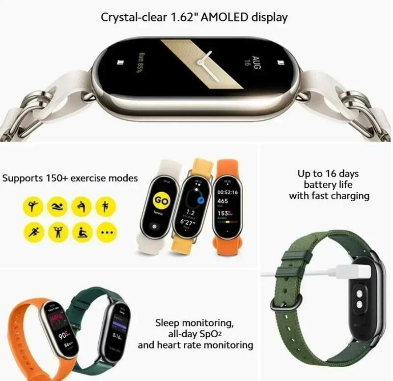 Global Version Xiaomi Mi Band 8 Heart Rate Blood Oxygen Monitoring 1.62" AMOLED Touch Display 150+ Fitness Modes 190mAh Battery