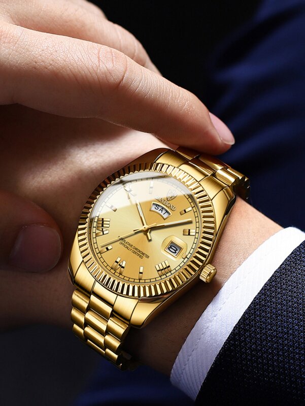 Relógio de quartzo de aço masculino, luminoso, data, analógico, casual, esporte, negócio, impermeável, masculino, 0733, venda quente