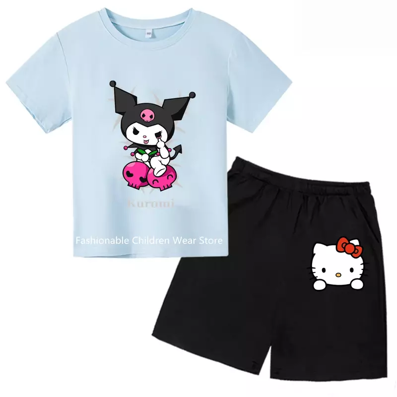 Pantaloni della camicia a maniche corte per bambini estivi Set Casual per ragazzi e ragazze 2024 Set di moda per t-Shirt stampata Kulomi per bambini