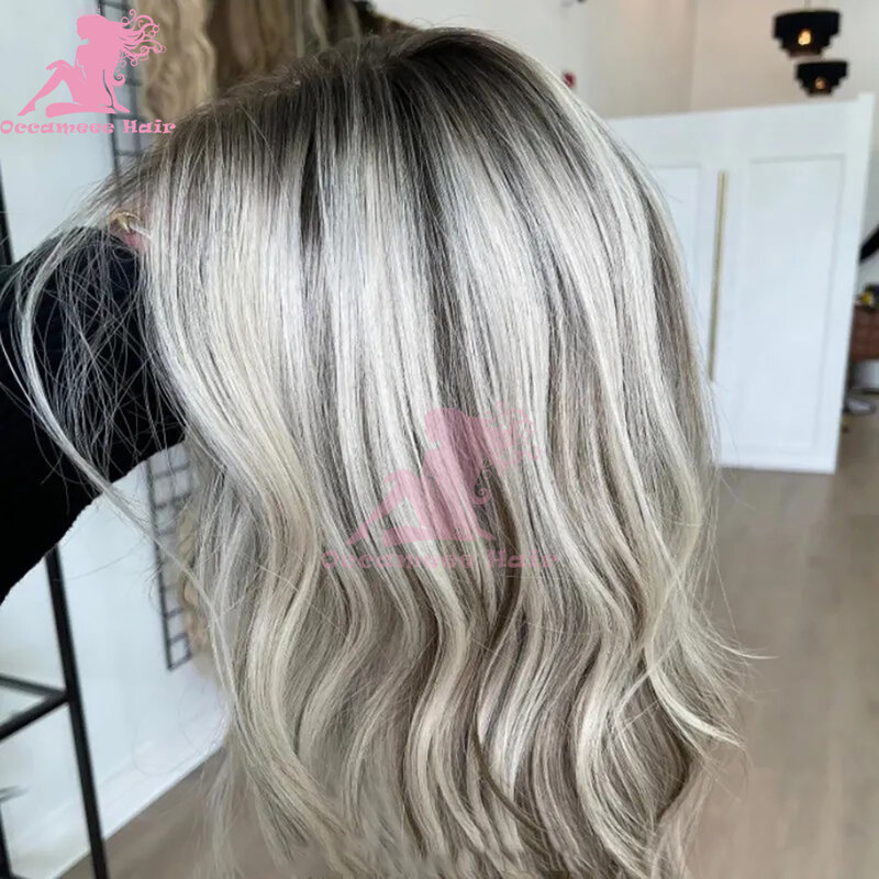 Ash Blonde Wigs Human Hair Dark Roots Transparent 360 Lace Frontal Human Hair Wigs 13x4 13x6 Lace Front Wigs with Baby Hair Pre