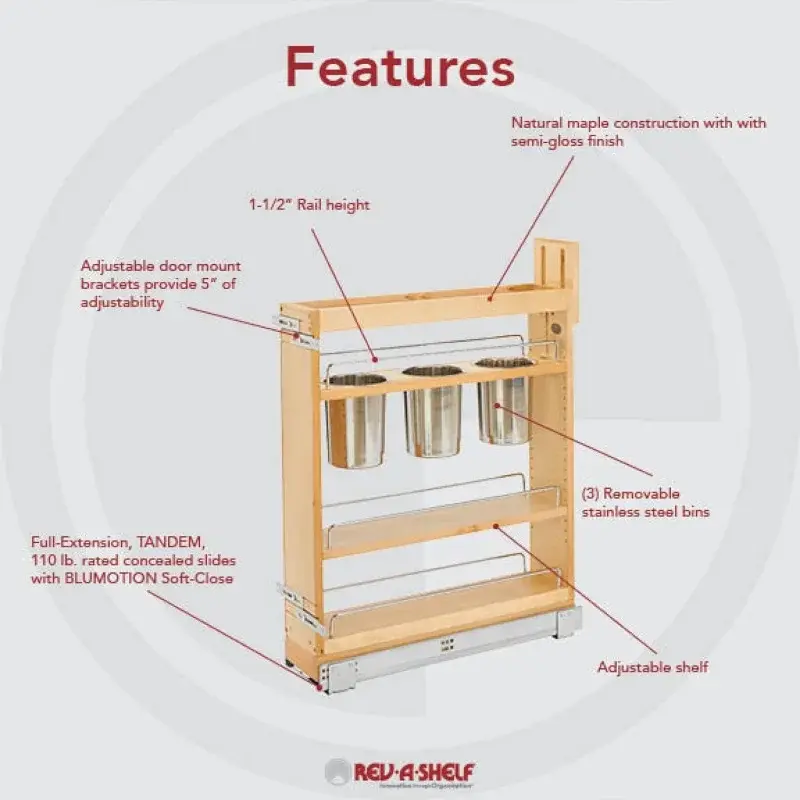 REV-A-shelf 5 "ดึงออแกไนเซอร์จัดเก็บสำหรับตู้ครัวฐาน W/Soft-Close, ชั้นวางเลื่อนสำหรับสาธารณูปโภค, เครื่องใช้หรือ SPI