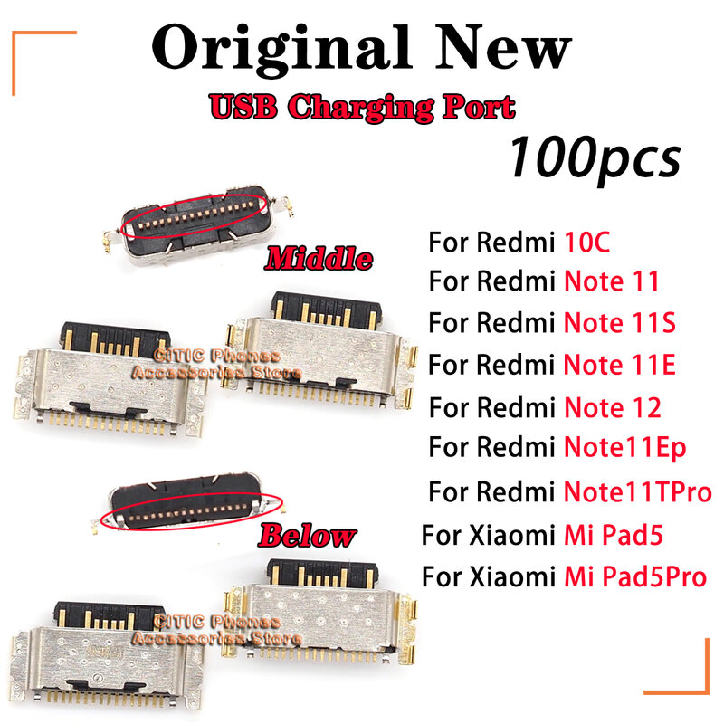 100PCS Original for Xiao Mi  Pad5 Redmi 10C / Note 11 S/E/EP/TPro 12 USB Charging Port Dock Plug Charger Connector Socket Parts