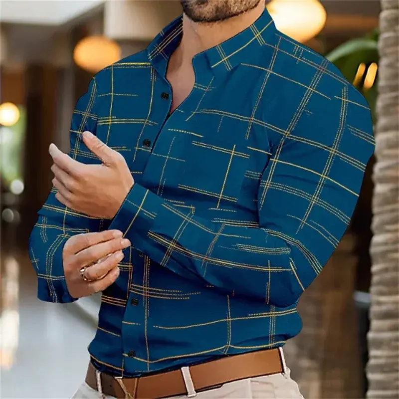 Camisa hawaiana de manga larga para hombre, cárdigan de un solo pecho con solapa a la moda, con bolsillos reales, informal, XS-6XL de verano