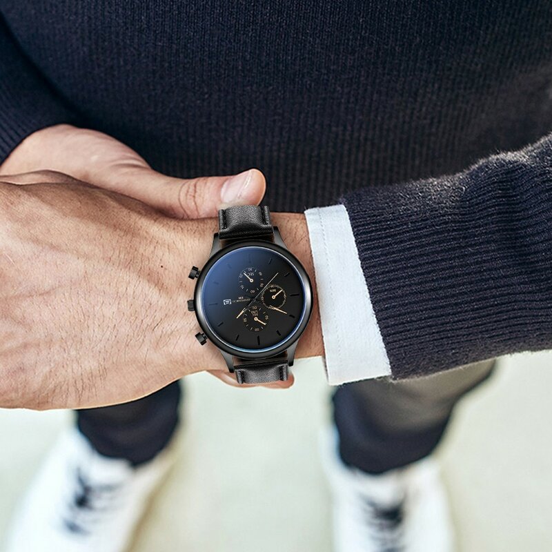 นาฬิกาควอตซ์ของผู้ชายนาฬิกาควอตซ์หรูหราสาย Casual Leather สำหรับบุรุษนาฬิกากีฬาปฏิทินนาฬิกาบุรุษ