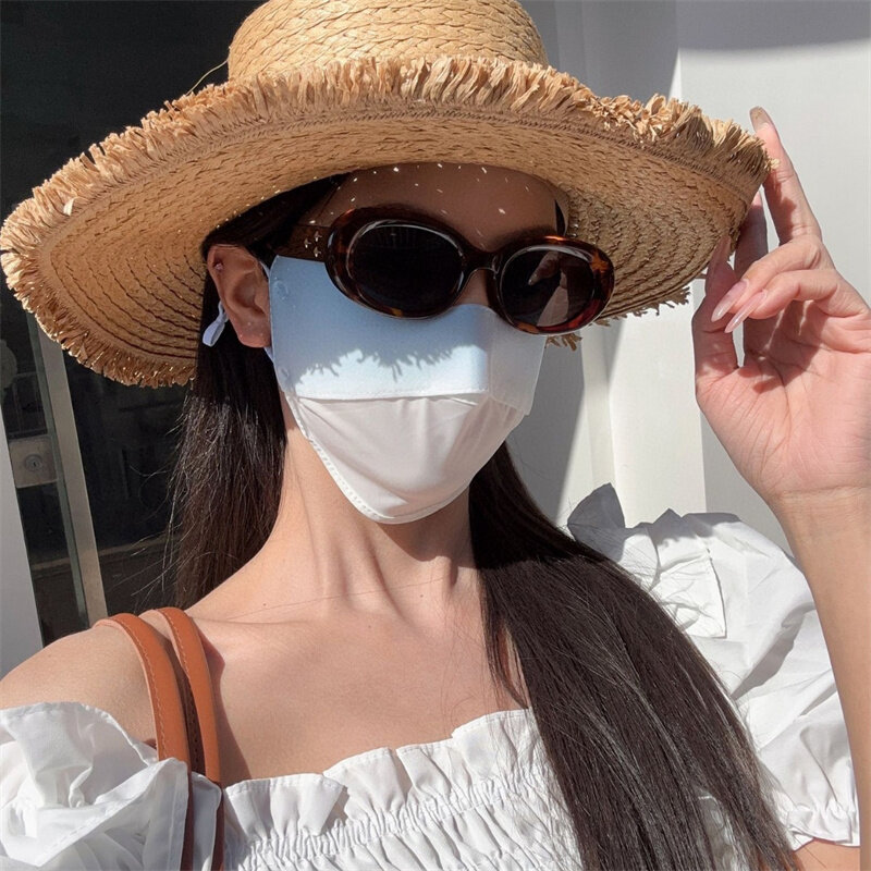 Máscara de seda para mulheres, guarda-sol, proteção para os olhos, protetor solar, proteção UV, cobertura de meia face, novo, verão