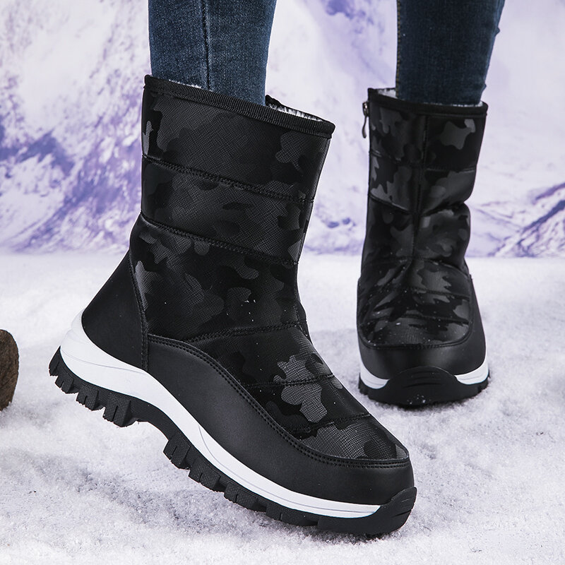 STRONGSHEN Women Snow Boots Mid-Calf Winter Warm Plush Shoes For Women Casual Watarproof Non-slip Platform  Ankle Botas Mujer