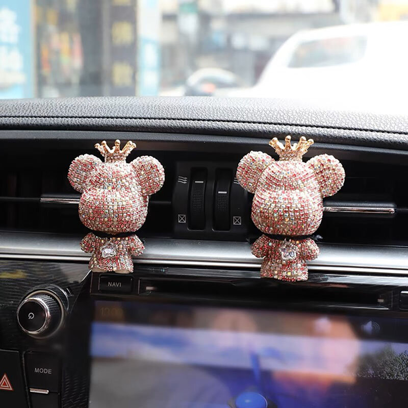 자동차 에어컨 통풍구 다이아몬드 향기 클립, 맞춤형 귀여운 곰 아로마 테라피, 만화 큰 머리 곰 장식