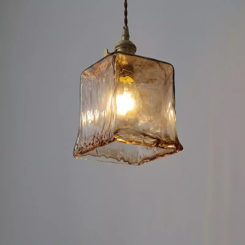 Lampada a sospensione in vetro ambrato retrò LED E27 lampada a sospensione per isola da cucina soggiorno camera da letto comodino decorazioni per la casa illuminazione per interni Lustre