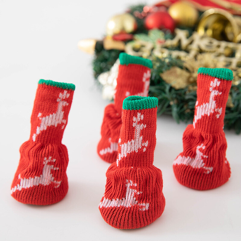 Подставка для ножек стола и стула, защитный чехол, вязаные носки, бесшумный износостойкий нескользящий коврик, домашнее рождественское украшение