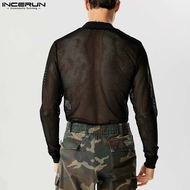 INCERUN 2024 pakaian rumah seksi pria baru Bodysuit pria desain ritsleting jaring kasual modis Bodysuit segitiga tipis tembus pandang S-5XL
