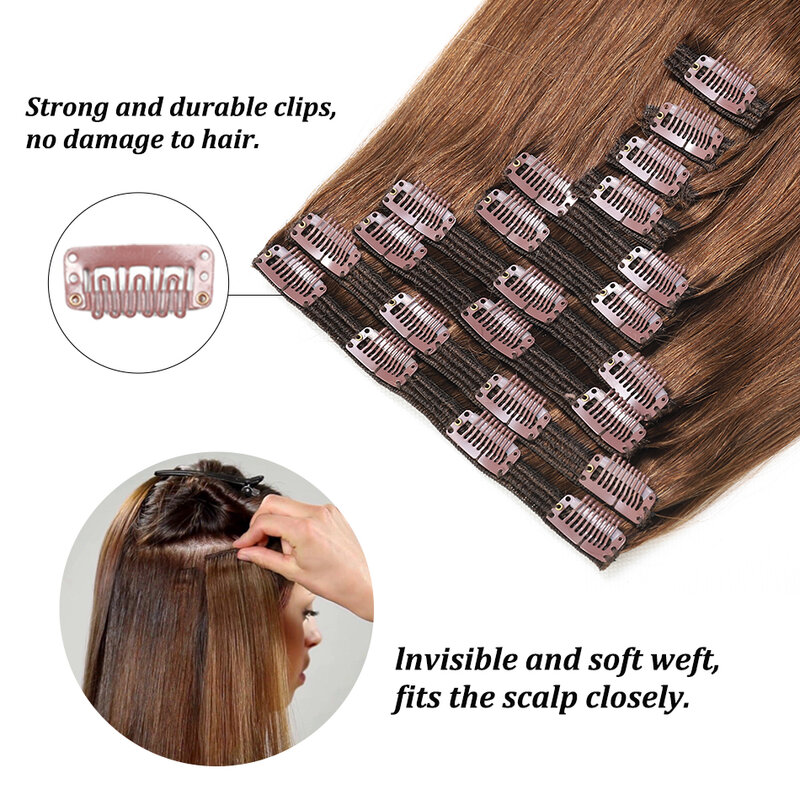 160G 200G Thick Ends Clip in Human Hair Extensions Full Head Brazilian Straight Natural Remy Hair Clip In Hairpiece 10Pcs/set