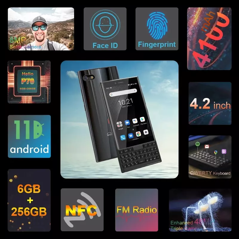 ทุกรุ่น unihertz สมาร์ทโฟน Titan Slim 6GB 256GB คีย์บอร์ดแอนดรอยด์11 QWERTY 4.2นิ้วหน้าจอสัมผัสโทรศัพท์มือถือ4100mAh NFC