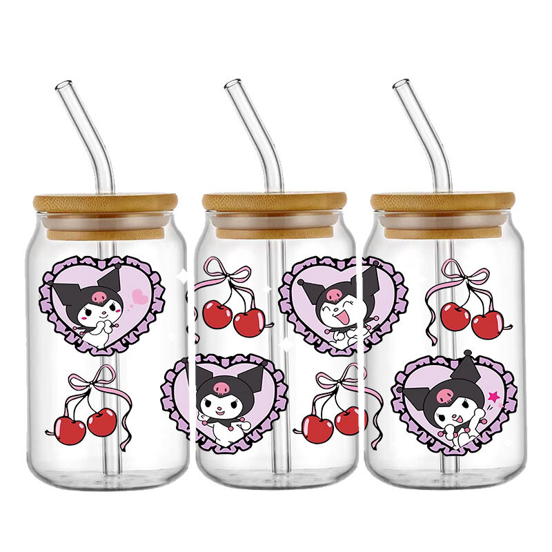 Sanrio Friend Cartoon Kitty Kuromi Pattern UV DTF Transfer Sticker Waterproof Transfers Decals For 16oz Glass Cup Wrap Stickers