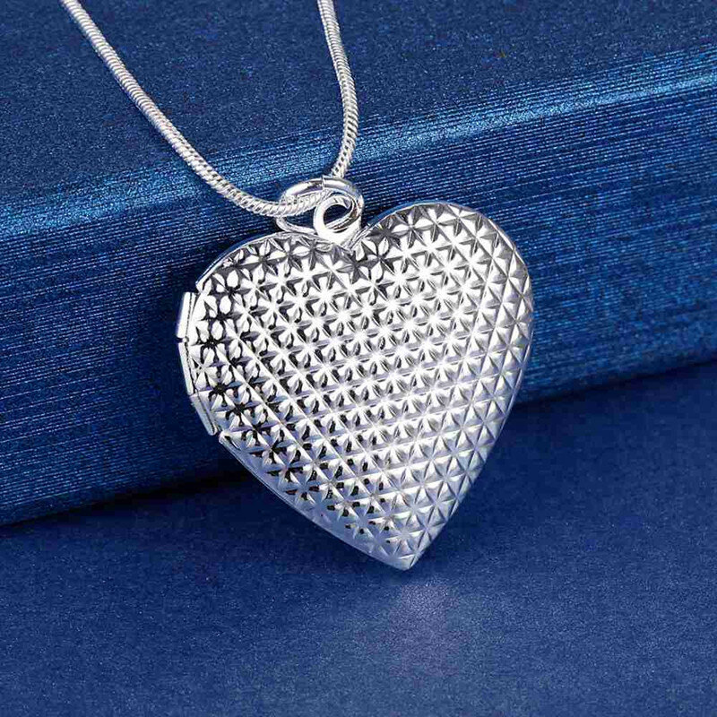 Charm 925 Sterling Silver Necklace 18 Inches Heart Photo Frame Pendant For Women Lady Fashion Party Jewelry Valentine'S Day Gift