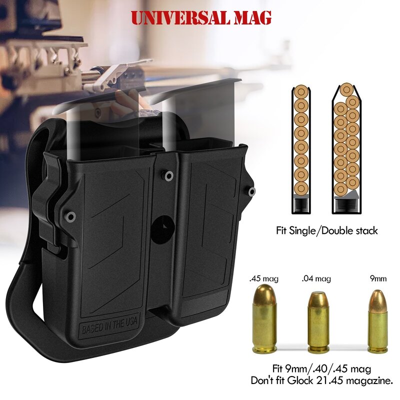 Soporte táctico doble para cargador, bolsa Universal para revistas, fuera de la cintura (OWB), bolsa doble para 9/10mm 40 45 Mag