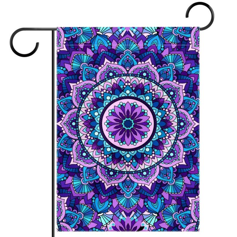 Mandala Purple Floral Pattern Garden Flag Abstract House Seasonal Flags Polyester for Home Patio Lawn Decor Double Sided Design