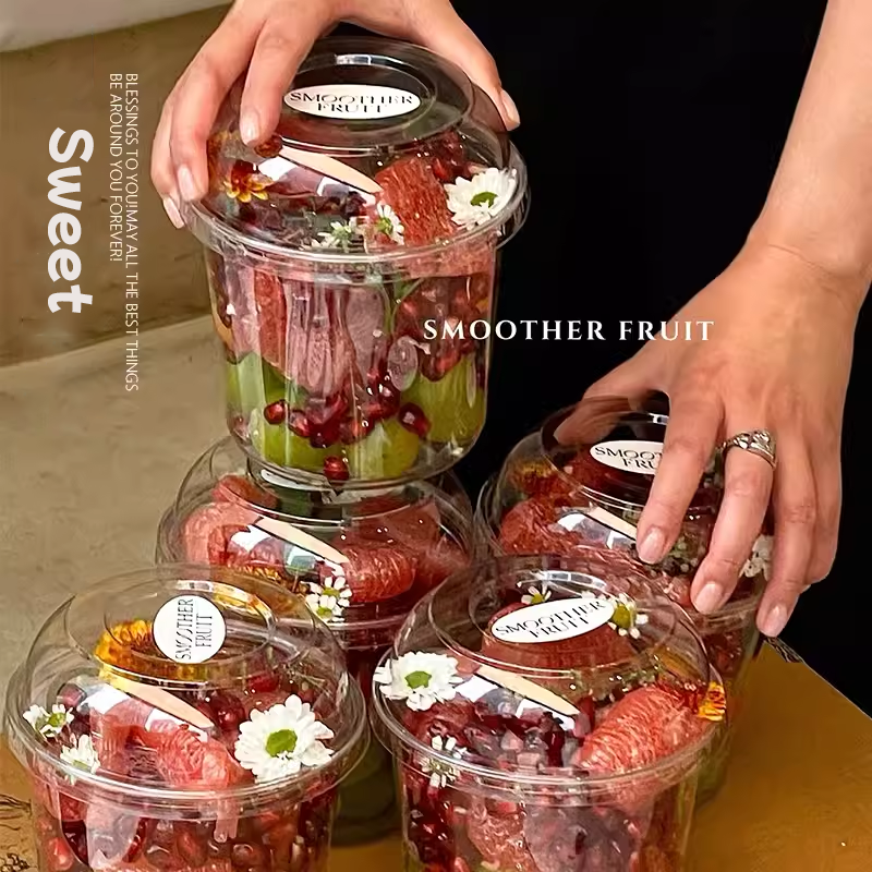 50 sets of 16/24oz disposable clear plastic cup with flat lid and round lid party festive fruit drink milkshake cup picnic salad