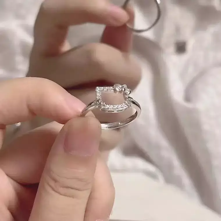 Collar de diamantes de Hello Kittys Kawaii para mujer, colgante Sexy, anillo de plata de dibujos animados, estilo Ins, regalo de vacaciones