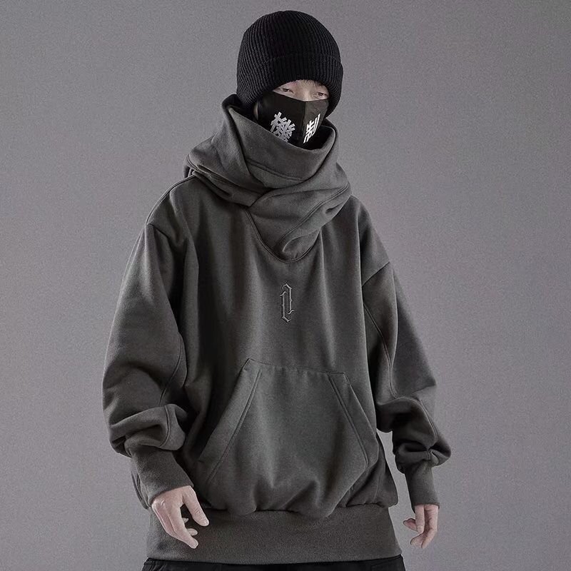 Dark Gothic Punk Hoodies Spring And Autumn Men's And Women's Hip Hop Hooded Turtleneck Sweater High Street Hooded Coat