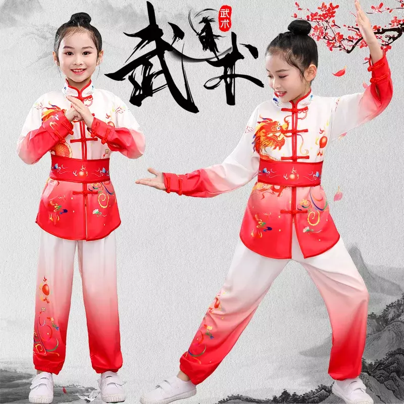New male and female children martial arts costumes show training kung fu group competition clothing summer and autumn