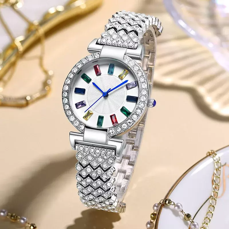 Full Star Luxury Super Flash Rhinestone Trend stal z różowego złota pasek damski zegarek kwarcowy