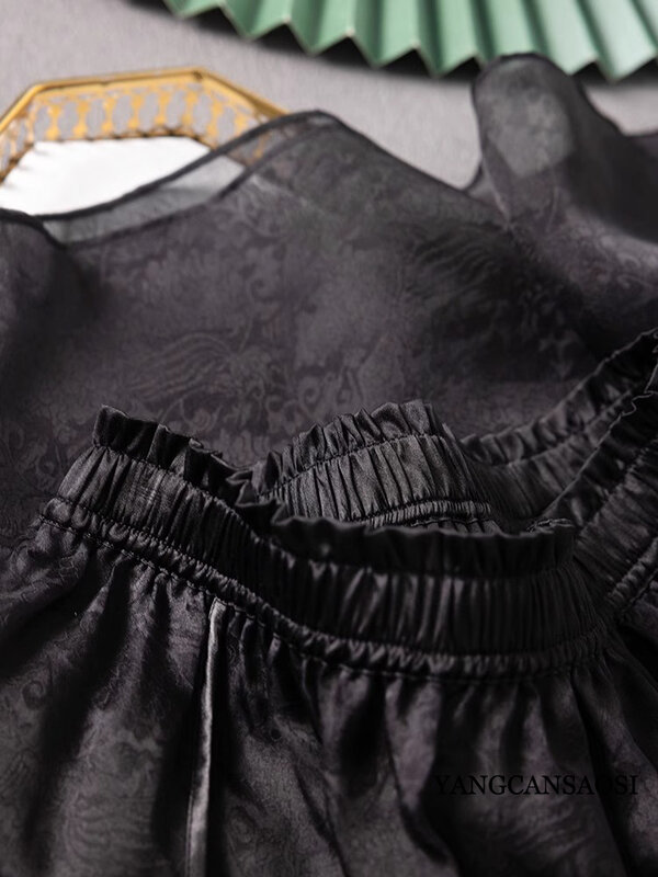 Женская модная весенне-летняя новая черная двухслойная милая и нежная универсальная юбка с цветочным узором на талии, 2024