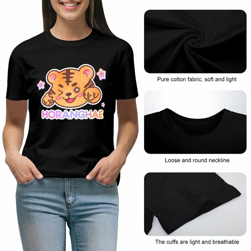 T-shirt graphique HORANGHAE pour femme, manches courtes, scopique 600