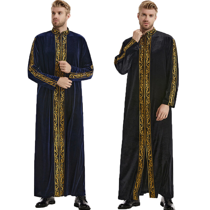 Veludo Muçulmano Ramadã Jubba Thobe para Homens, Kaftan Quente, Roupas Islâmicas, Eid, Robe Árabe Saudita, Thawb Thawb, Vestido Dubai Abaya, Vestido Abayas