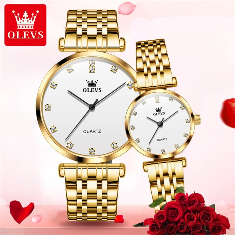 Новые Простые Романтические часы OLEVS для пары, ремешок из нержавеющей стали, кварцевые часы для мужчин и женщин, водонепроницаемый бренд