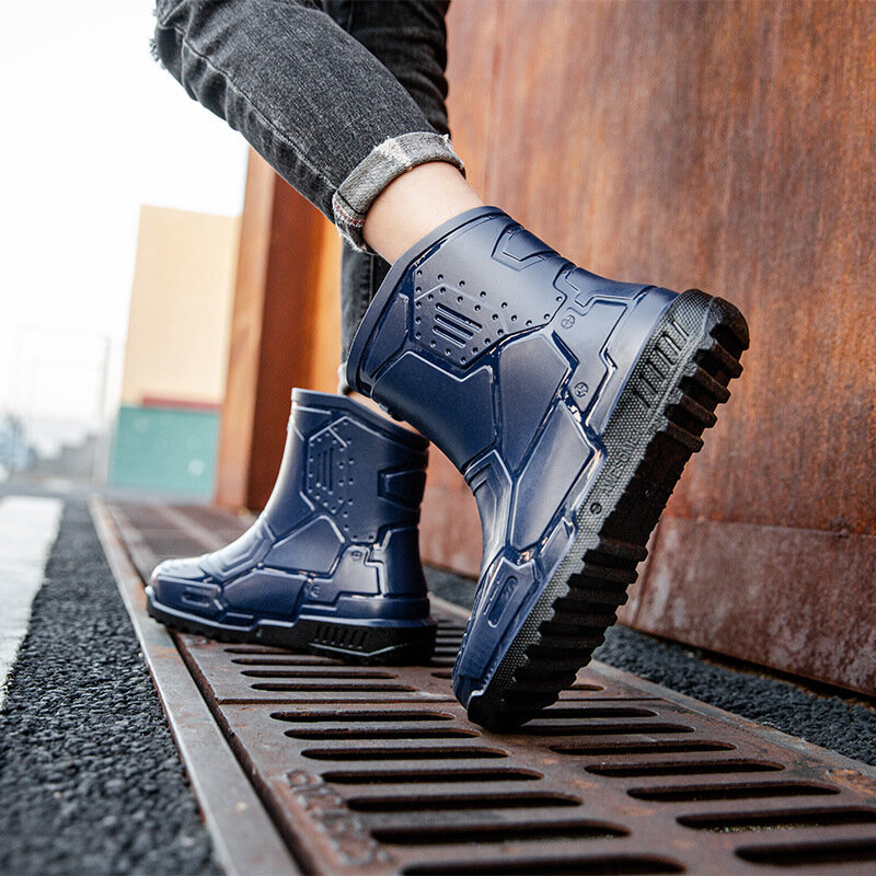 2024 męska kostka kalosze na platformie wiosenna nowa moda antypoślizgowa wodoodporne buty jednolity kolor środkowe buty przeciwdeszczowe buty rybackie