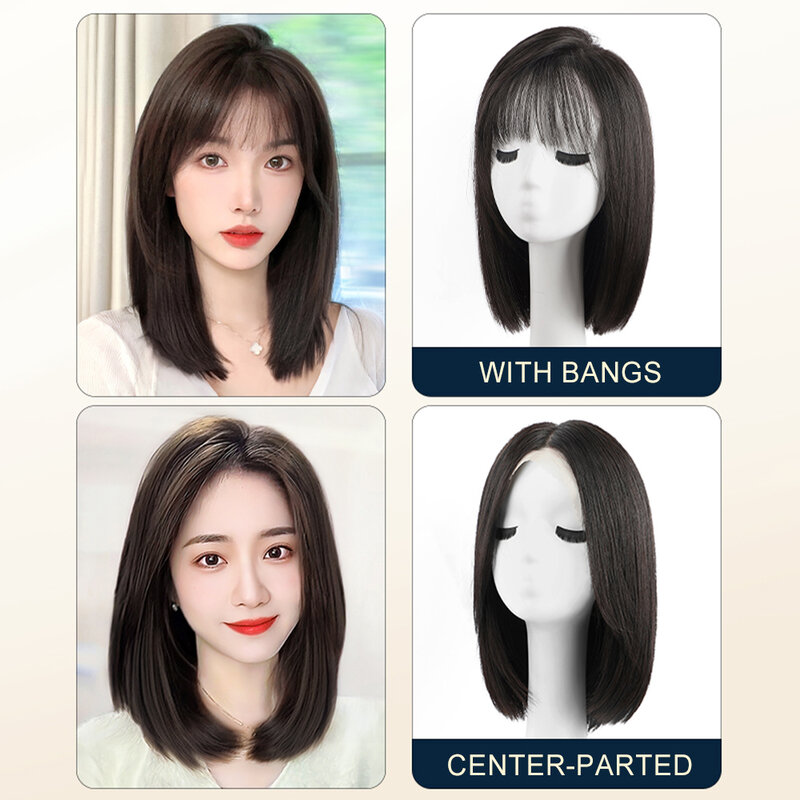 Black Short Straight Bob Wig with Bangs, for Women Girls,100% human hair, Daily Use Costume Cosplay Party Hair