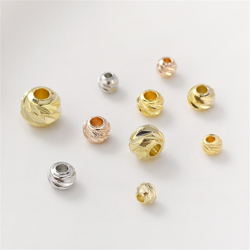 Manik-manik bulat dibungkus emas 14K manik-manik longgar terpisah DIY buatan tangan gelang kalung manik-manik perhiasan bahan aksesoris