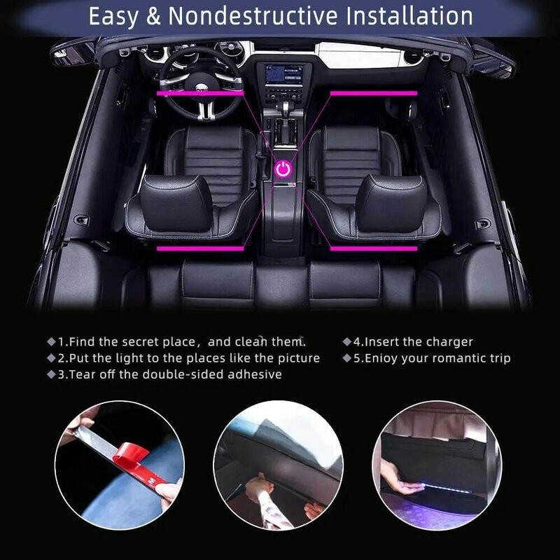 Neon LED Car Interior Ambient Foot Strip zestaw oświetleniowy akcesoria podświetlenie zdalna aplikacja sterowanie muzyką Auto RGB lampy dekoracyjne