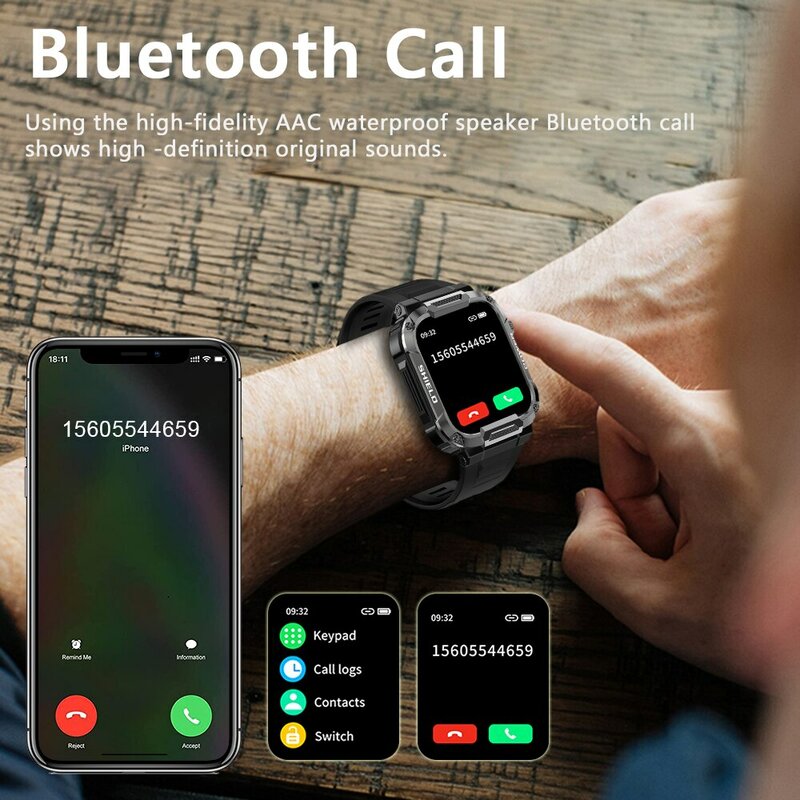 Melanda 1,85 outdoor militär smart watch männer bluetooth ruf smartwatch für android ios ip68 wasserdichte sport fitness uhren