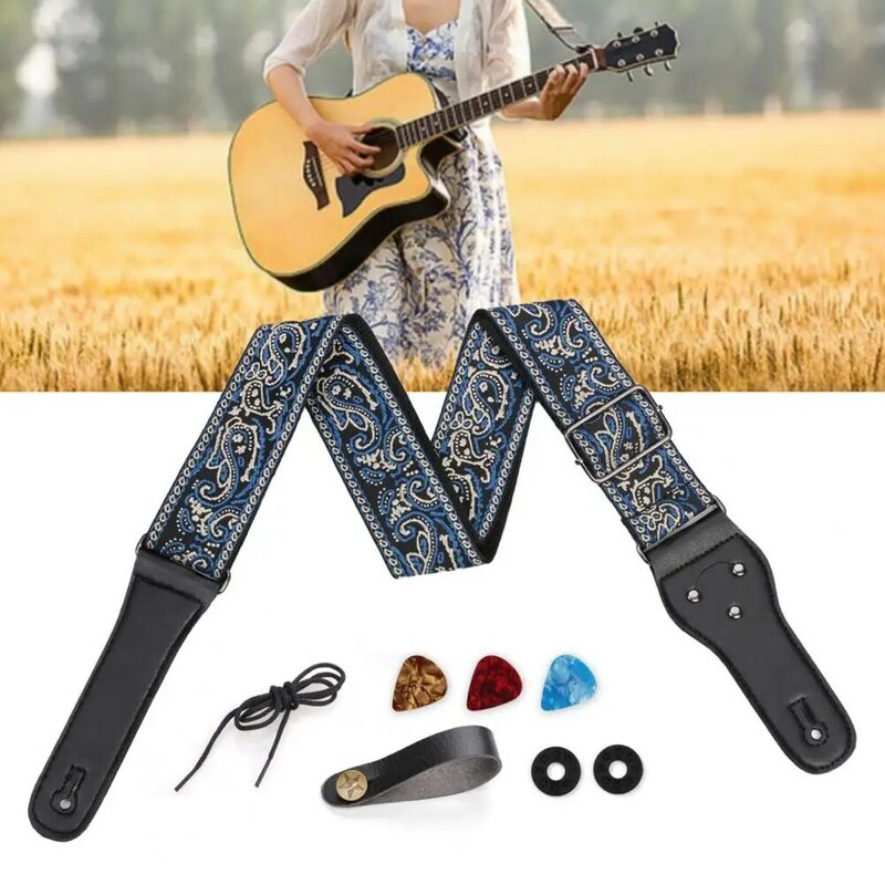 Set Tali Gitar 1 Set Dekor Bunga Retro Nilon Bordir Tahan Aus Tali Gitar Elektrik Penggunaan Gitar