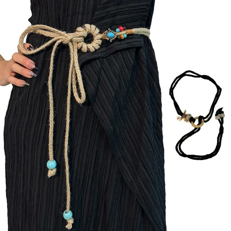 Цвет на выбор, женский поясной ремень, винтажный богемный регулируемый плетеный поясной ремень с узлом, женская классическая с