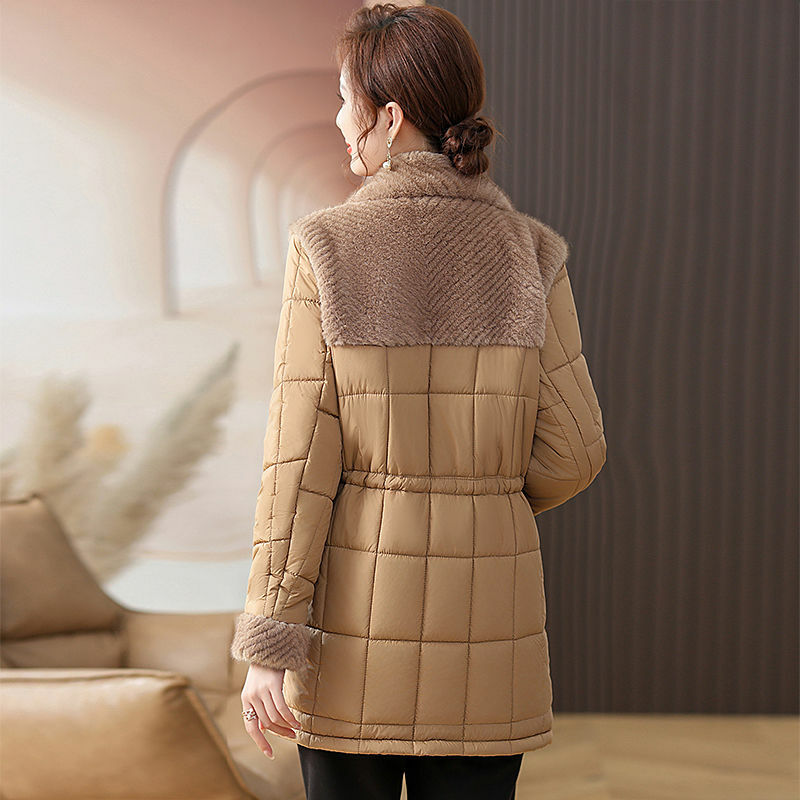 모피 칼라 여성용 모피 코트 및 머리띠 짧은 따뜻한 플러시 가죽 재킷, 코튼 두꺼운 겨울 재킷, 2023