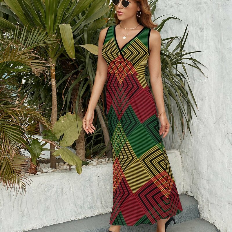 Green, Yellow and Red lines v2 Sleeveless Dress Woman clothes elegant women's sets dress for woman dresses for woman