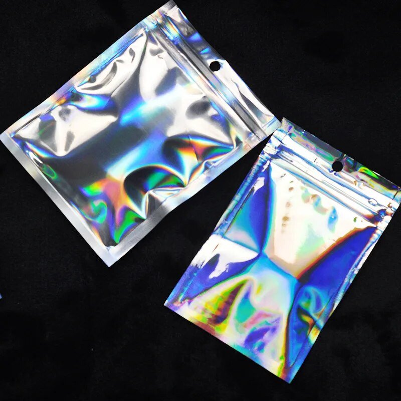 50 Stuks Iriserende Ritssluitzakken Zakjes Cosmetische Plastic Lasertas Holografische Make-Up Opbergtas Ritssluitzakken Geschenkverpakking