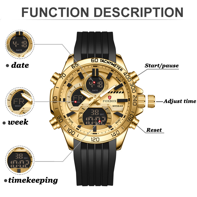 LIGE-Relógio esportivo de quartzo de silicone à prova d'água masculino, relógio de pulso digital, relógio LED masculino, moda empresarial, presente para homens