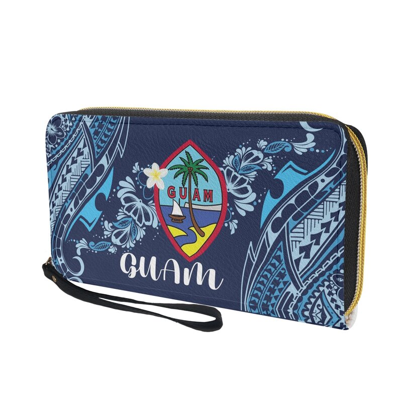 Guam Hibiscus Flower Polynesian Design Women Wallet Wristband Leather Fashion Clutch Portable Travel Party Handle Coin Purse New