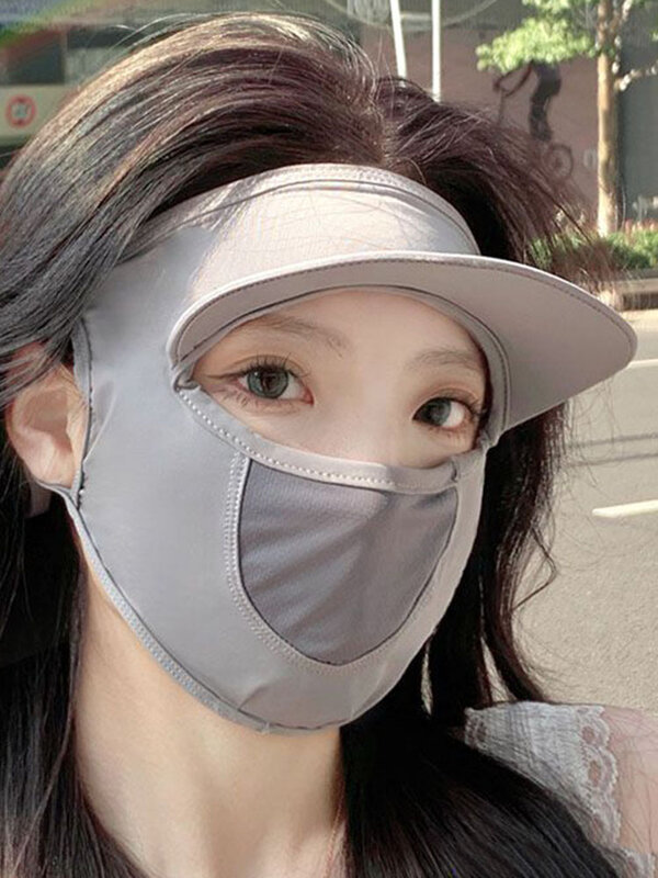 Facekini protezione solare donna UPF50 + cappello maschera estiva monopezzo Outdoor Anti-ultravioletto Nylon parapolvere tinta unita