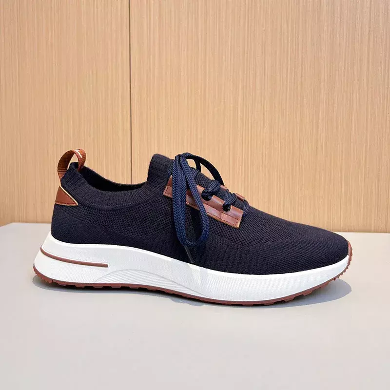 Spring Summer Brown Vintage Wool Knitting Breathable Casual Sports Shoes Male Round Toe Snug Thick Bottom Lace Up Shoes