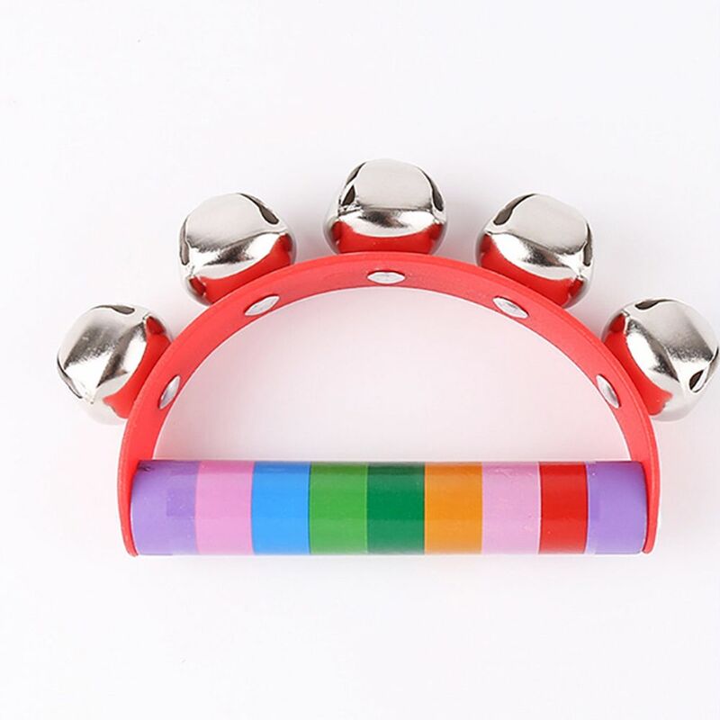 Sonajero de madera de arcoíris para bebé, juguete de actividad, 5 cascabeles